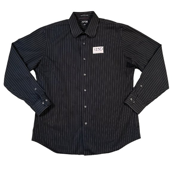 APT. 9 Shirt Men's Long Sleeve Striped Button Up Collared Black Gray Large - Picture 12 of 12